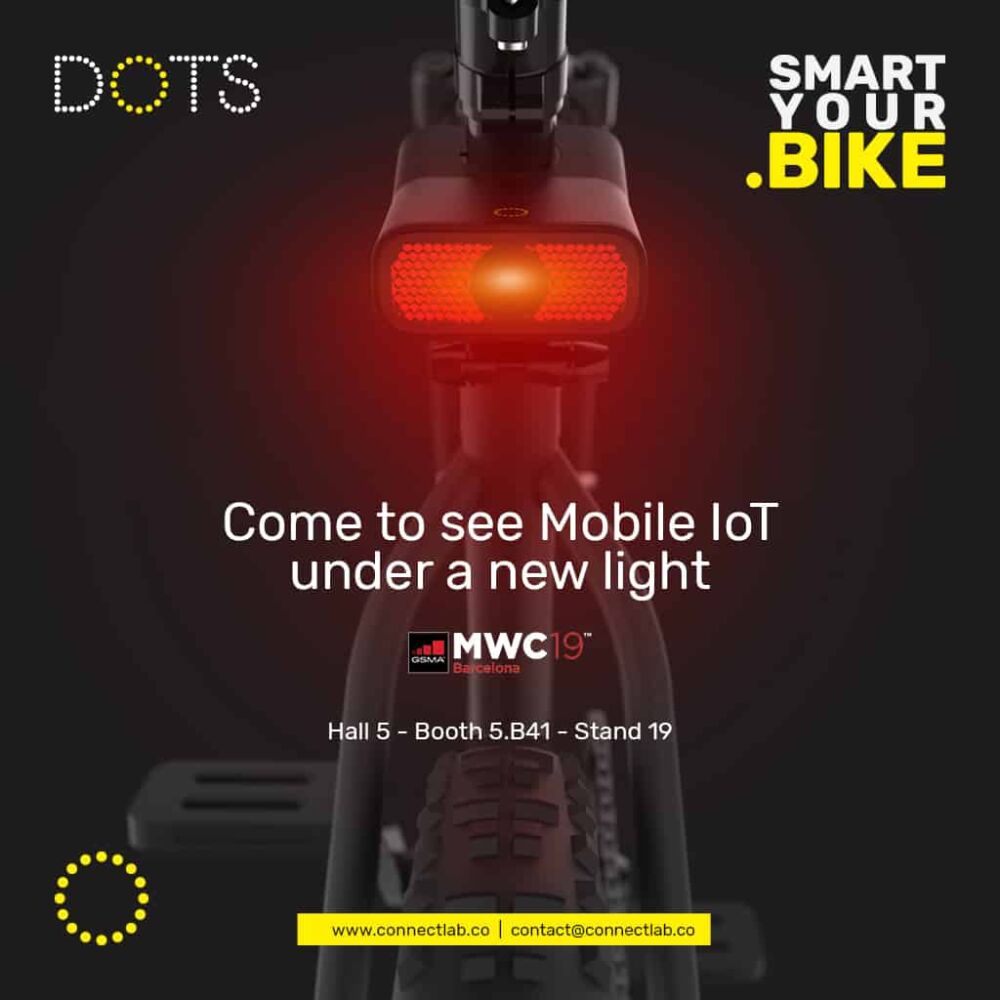 ondesign-connectlab-branding-dots-thumb Booth design and communication material design to support the launch of DOTS.bike Smart GPS light at Mobile World Congress in Barcelona.